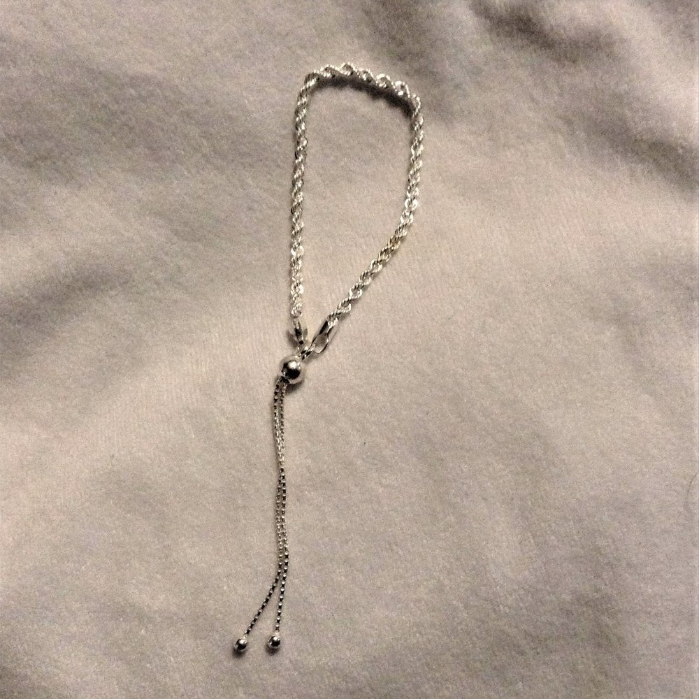 Ultra Fine Silver Polished Adjustable Bracelet 4.8g  Rope